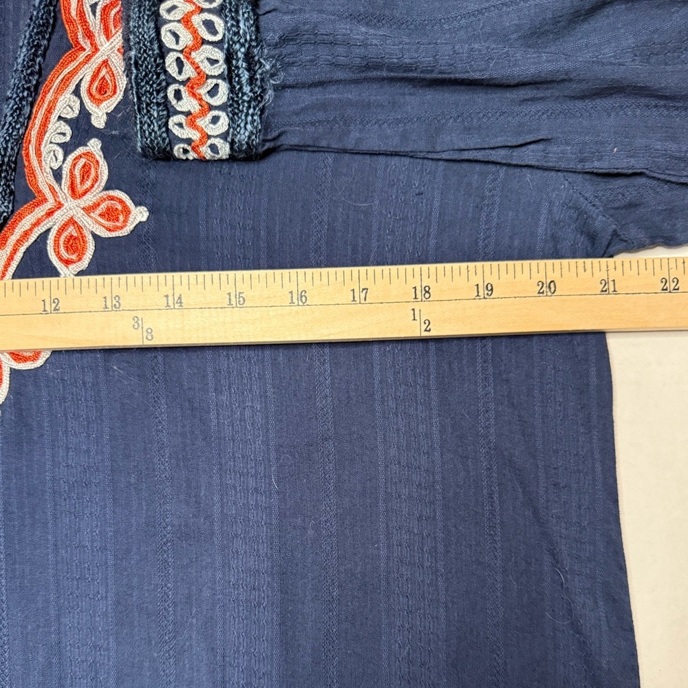 Trina Turk Navy Blue Woven Embroidered V-Neck Long Sleeves Cotton Tunic Sz L - Picture 10 of 11